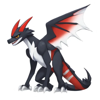 Black Cool Edgy Anthro Noivern-Nargacuga-Silvally-Sergal-Garchomp-Fakémon  with White and Red Edgy markings sticker