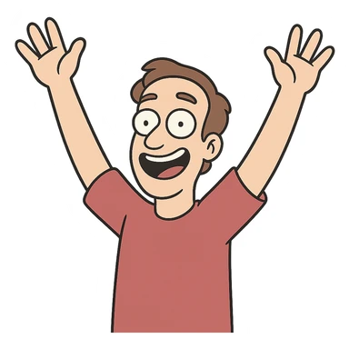 person raising both hands, cheerful expression, flat toon style sticker