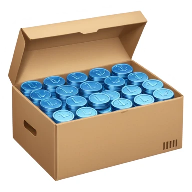 blue coins in a cardboard package sticker