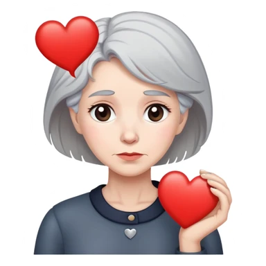 Somber gray long haired lady with heart thought bubble sticker