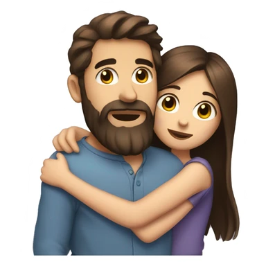 a brunette with a beard and big eyes hugs with a brunette love sticker