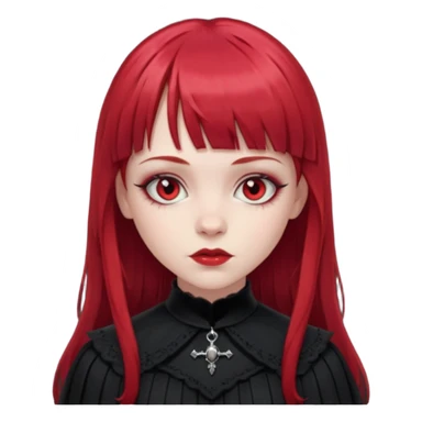 pale skinned girl with long ruby red hair with fringe bangs and is in gothic outfit sticker
