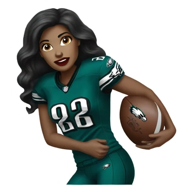   female dark hair red lips wearing Philadelphia Eagles jersey sticker