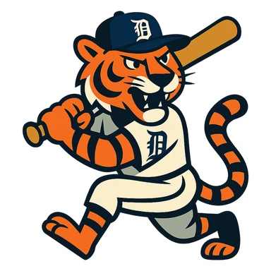 Detroit Tigers cartoon tiger swinging a bat sticker
