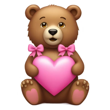 Bear with a pink bow holding a pink heart sticker