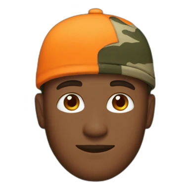 one man with orange shirt and camo headcap sticker