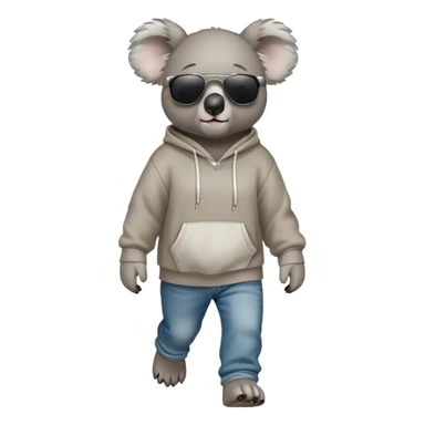 anthropomorphised koala full body wearing a hoodie and jeans dark sunglasses walking sticker