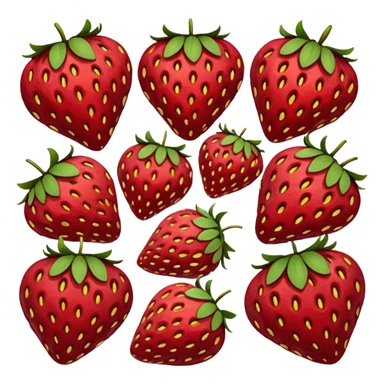 dried strawberry slices, two or three, deep red, curled edges, seeds, inner pattern, leathery wrinkled texture, matte, small thin irregular shapes, no bowl packaging garnish or faces, clean 3D, soft shadows, transparent background, emoji scale sticker
