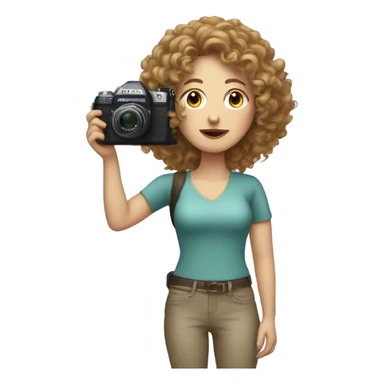white woman with curly hair holding digital camera sticker