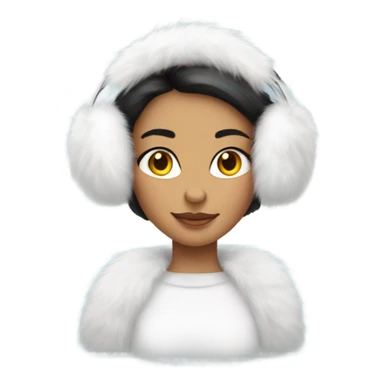 Girl in white big fluffy fur ear muffs sticker