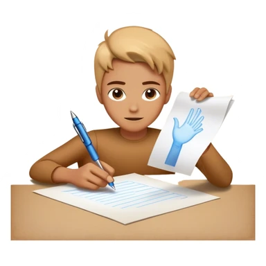 A future self, slightly translucent and glowing, reaches out from a paper, extending a pen toward the present self. The gesture is firm yet encouraging, symbolizing the act of breaking free from procrastination and taking control. The paper represents the unfinished task, and the glowing exchange s sticker