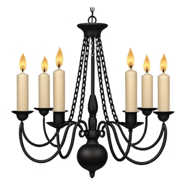 Simple minimalistic hanging chained black Ceiling chandelier with beige-white candles sticker