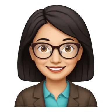 Older Hispanic woman smiling with black-brown hair and wearing reading glasses  sticker