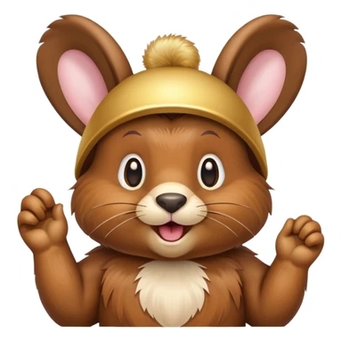 Beaver with bunny ears happy hold up gold point high sticker