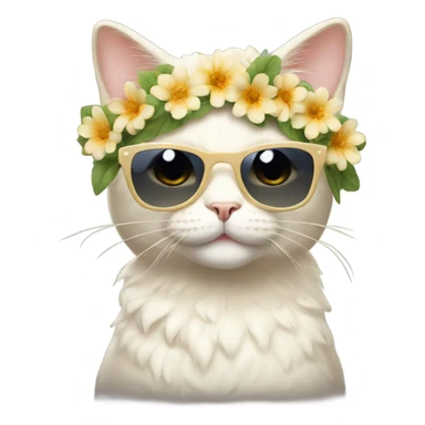 Cream cat wearing sunglasses, wearing a flower crown sticker