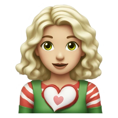 girl with red wavy stripes and green eyes with a heart in her hands sticker