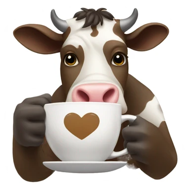 Cow drinking coffee sticker