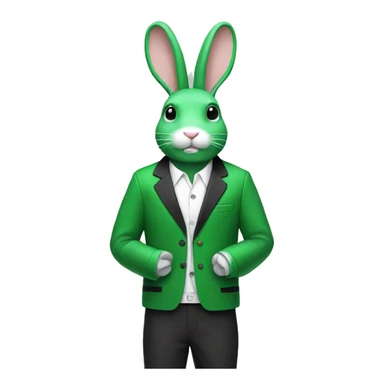 Green rabbit with white strings on jacket with the jacket being black and white.  sticker