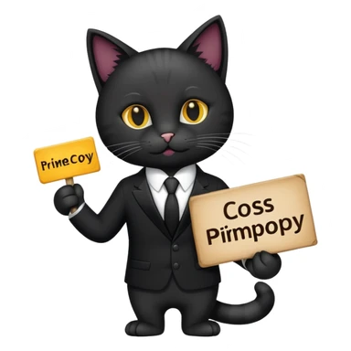 Cat in a black suit holding a sign with the inscription "PrimeCopy" sticker