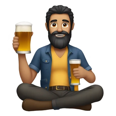 Dark hair beard man drinking beer crossed legs sticker