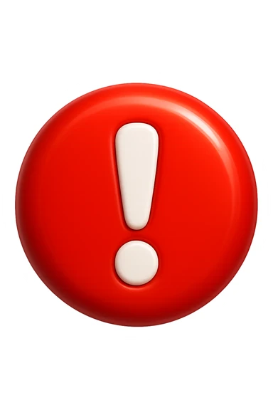 emoji stile iphone di segnale di pericolo rosso con punto esclamativo bianco, iperealistico 4k sticker