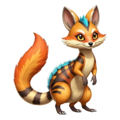 Fiery Wicked Cool Hot Edgy Badass Genet-Numbat-Sergal-Meloetta-Vernid-fusion-hybrid-creature sticker