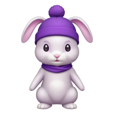 white Bunny wear a purrple benie hat, full body sticker