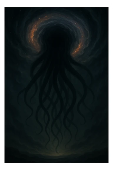 Show only the tentacles emerging from the vortex in the sky, no visible creature, cosmic horror style, dramatic lighting, swirling clouds and energy. Focus on the tentacles and the vortex atmosphere with cosmic horror elements and dramatic lighting effects. sticker
