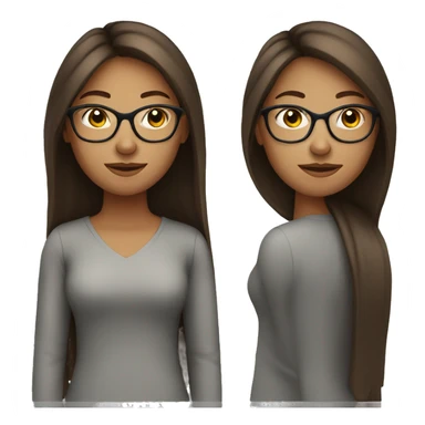 A woman with straight brown hair with backwards glasses sticker