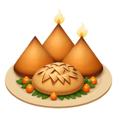 Uzbek cuisine humanless avatar in bright emoji-style illustration. Classic dishes like plov and samsa, warm golden and earthy tones, simple shapes, flat design, high contrast, friendly and appetizing. sticker