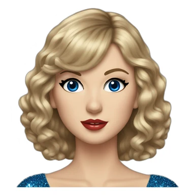 Taylor Swift in a glittery blue dress and butyfull eyes sticker