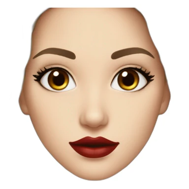 Beautiful young white woman with brown long waved hair brown eyes black eyelashes red lips sticker