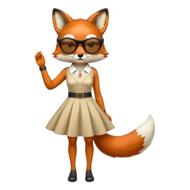 serious anthropomorphised female fox in stylish dress with sunglasses, full-body view sticker