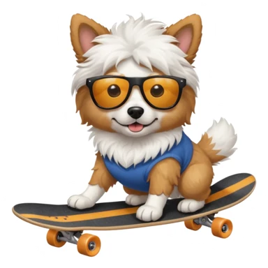 Dog White fluffy skate board sunglasses sticker