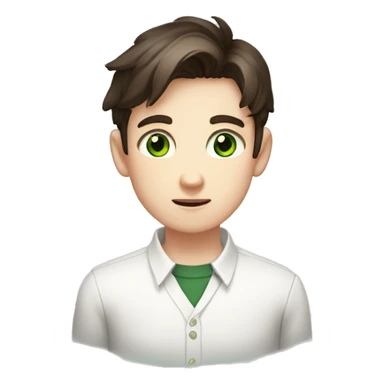 Boy, pale skin, dark green eyes, brunet, white collared shirt, blushing, nervous, hands sticker
