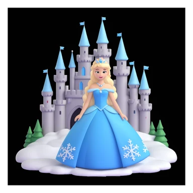girls in a  snow princess dress, snow castle background sticker