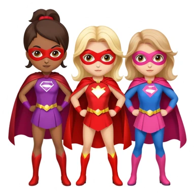 three superhero girls with capes and masks in different colors sticker