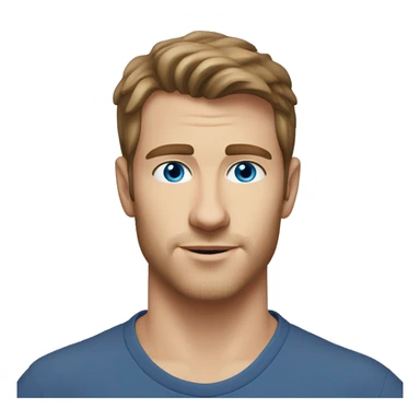 A head and shoulders shot of a 25 year old Caucasian man, with short brown hair, with stubble facial hair,   with blue eyes wearing a t-shirt. sticker