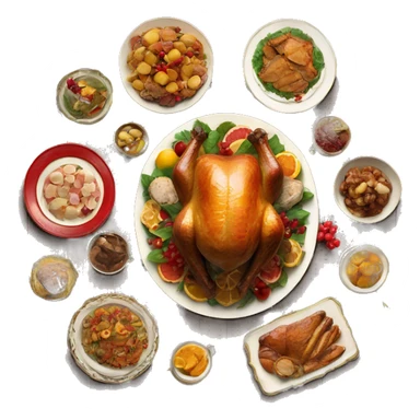 vintage wooden table with christmas feast of turkey and foods sticker