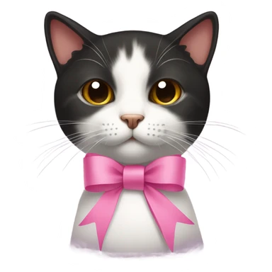 little black-brown cat with pink ribbon sticker