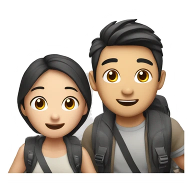 Cute young  Asian couple excitedly traveling  sticker
