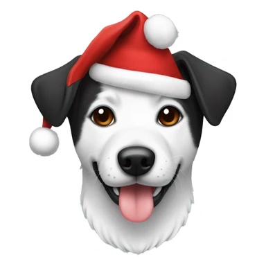 Black and white dog with a Christmas hat sticker