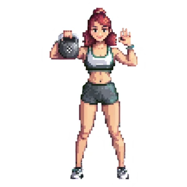 sport girl with kettlebell in one hand and waving hello with the other sticker