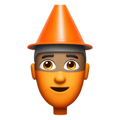 Guy with a traffic orange cone on his head and his eyes sticker