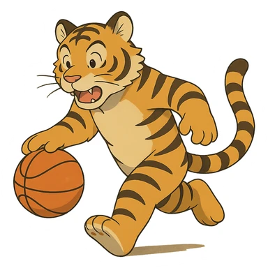 ghibli style cartoon tiger playing basketball sticker