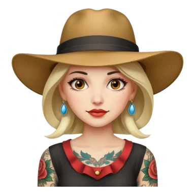 Woman with sleeve tattoos and wide-brim hat sticker