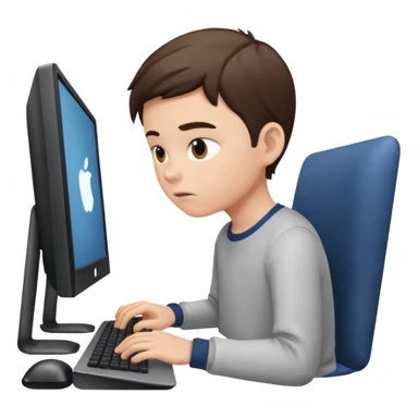 boy using a desktop computer sticker