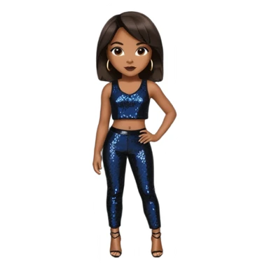 LeToya Luckett with long dark brown hair, black sequin crop top, black sequin pants sticker