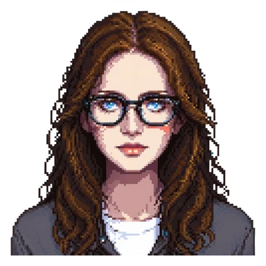 cute woman with glasses, long brown hair, blue eyes sticker