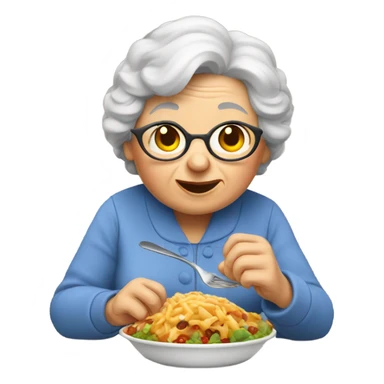 A grandma eating food sticker